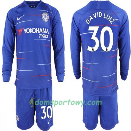 Koszulka Chelsea David Luiz 30 Dziecięcy Domowe Koszulki Piłkarskie 2018-2019 Długi Rękaw